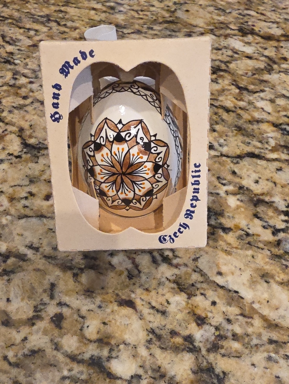 Hand Made Czech Republic Decorative Egg - White & Gold Floral